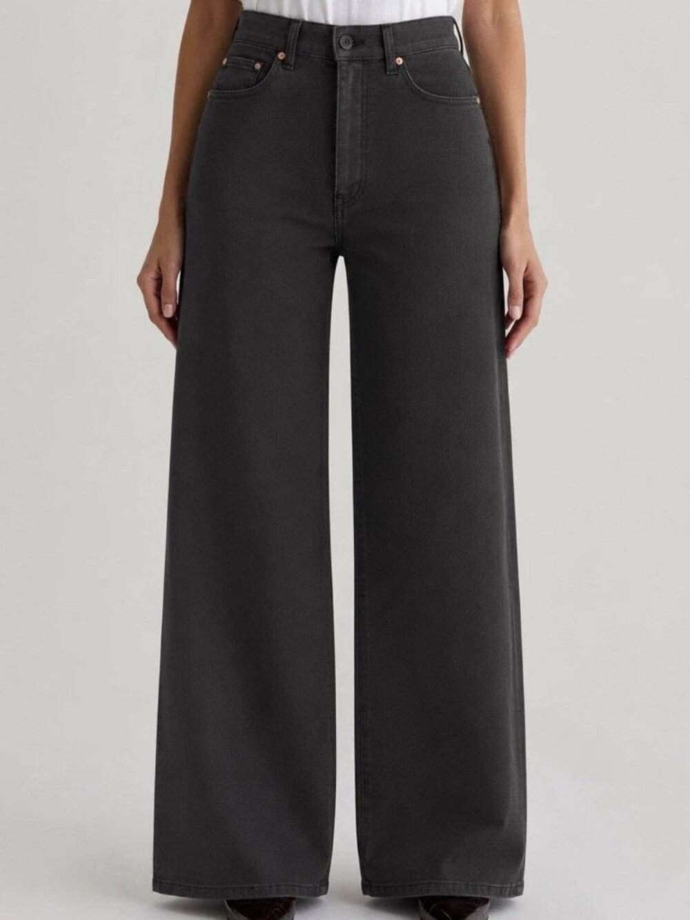 New AG Deven High Rise Ultra Wide Leg Stretch Jeans Charcoal Gray Size 28 (32"L)